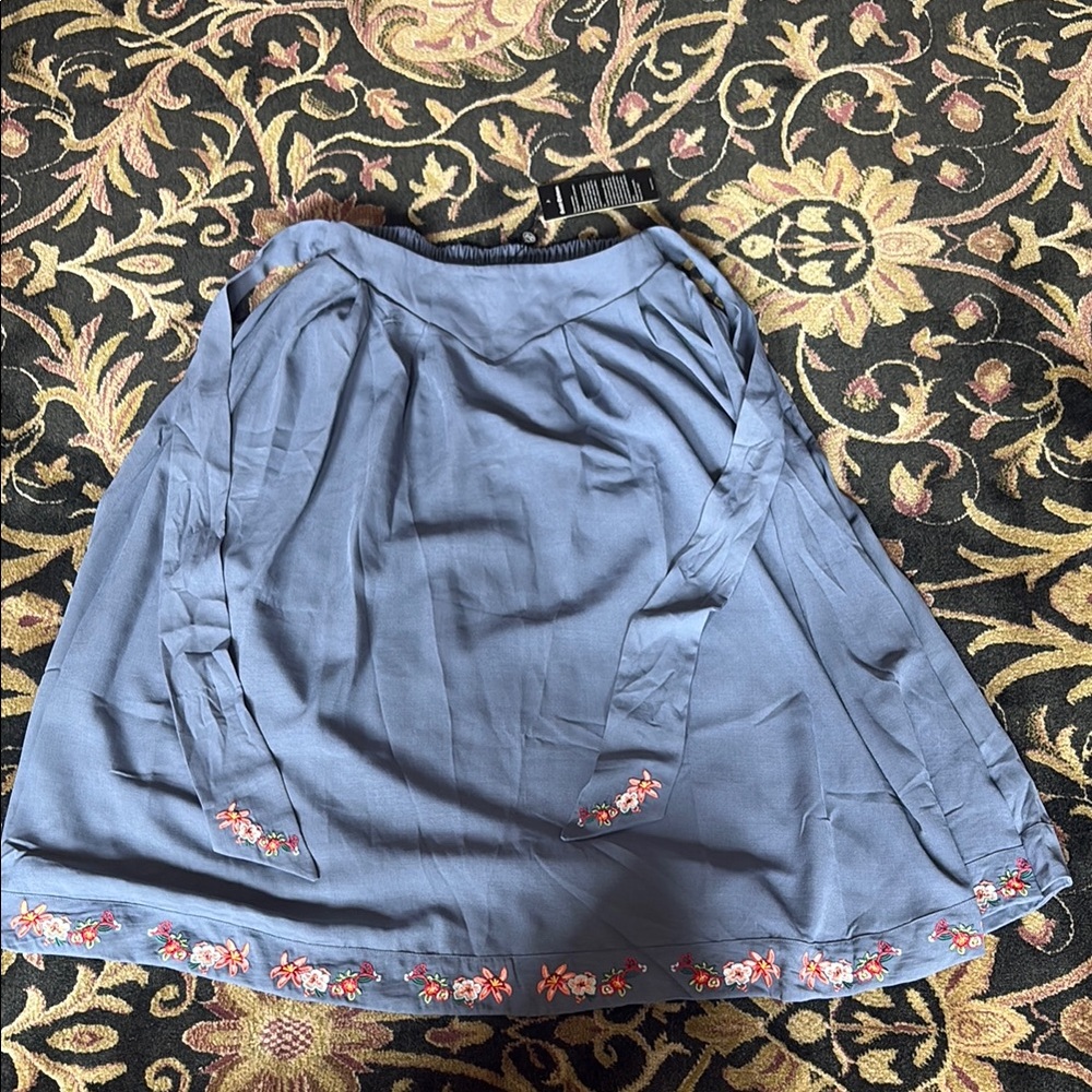 Blue Embellished A-Line Casual Skirt